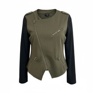 Mossimo Asymetrical Zippered Stretch Olive and Black Moto Blazer Jacket